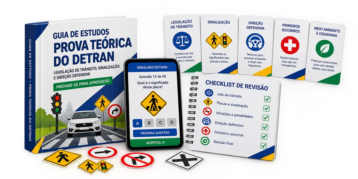 Guia de estudos, simulados e checklist para a prova teórica do Detran